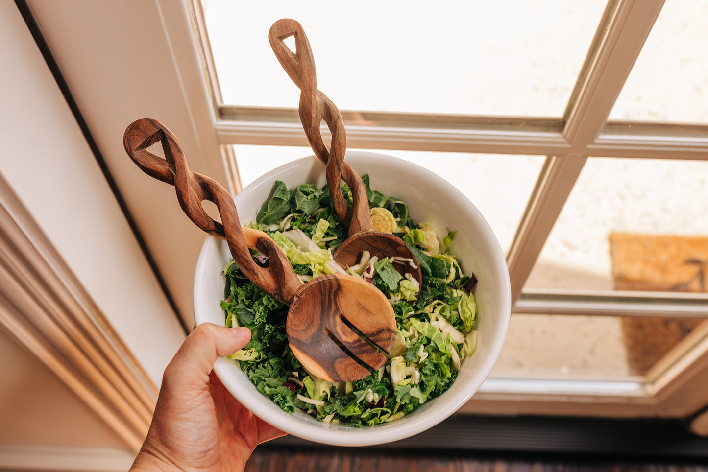Handmade Twisted Large Wooden Salad Fork and Spoon Servers (pair)