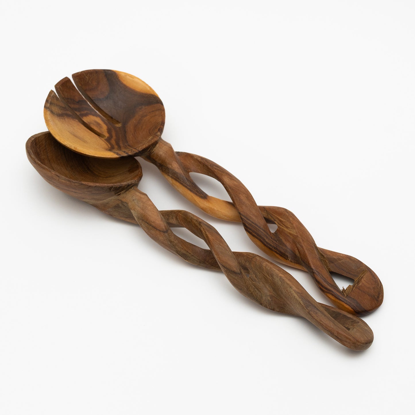 Handmade Twisted Large Wooden Salad Fork and Spoon Servers (pair)