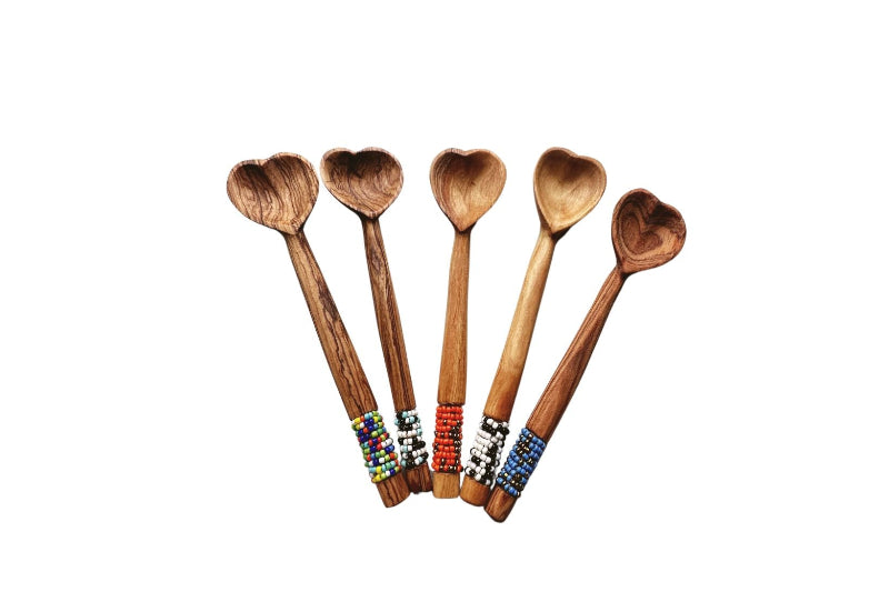 Handmade  Heart Shaped Spoon with Beaded Handle (Qty1)