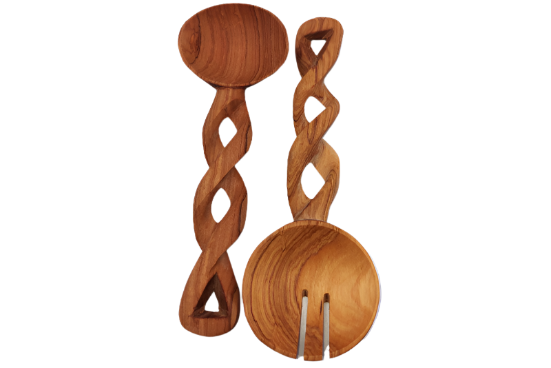Handmade Twisted Large Wooden Salad Fork and Spoon Servers (pair)